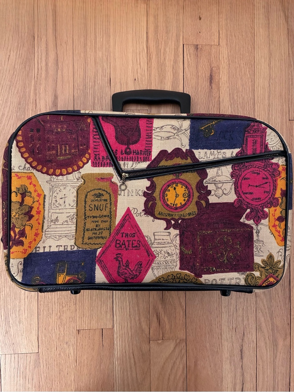 Vintage 1960’s “Bantam Travelware” Small Fabric Suitcase, printed soft case